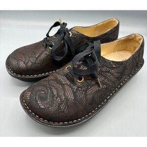 Alegria Leather Lace-Up Casual Shoes Brown Floral Lace Pattern‎ Womens 38